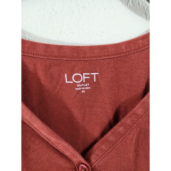 Loft Outlet Womens M Orange Henley V-Neck Long Sleeve T-Shirt - Picture 4 of 5